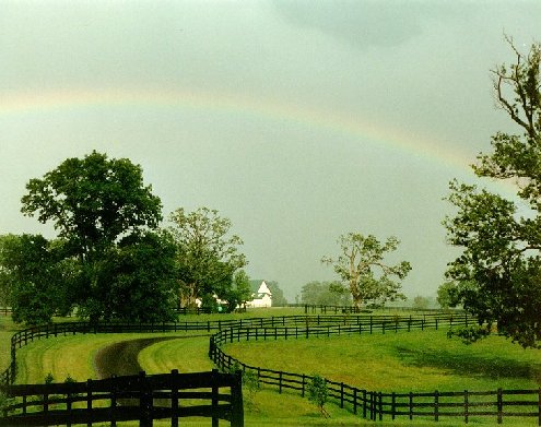 Photograph:  The Bluegrass Rainbow
ca. 1987, Saxony Farm, Woodford County, Kentucky
The best photograph I've ever taken!!!
Please do not fold, spindle or mutilate!!
Click on photograph to go to 'Welcome' page.